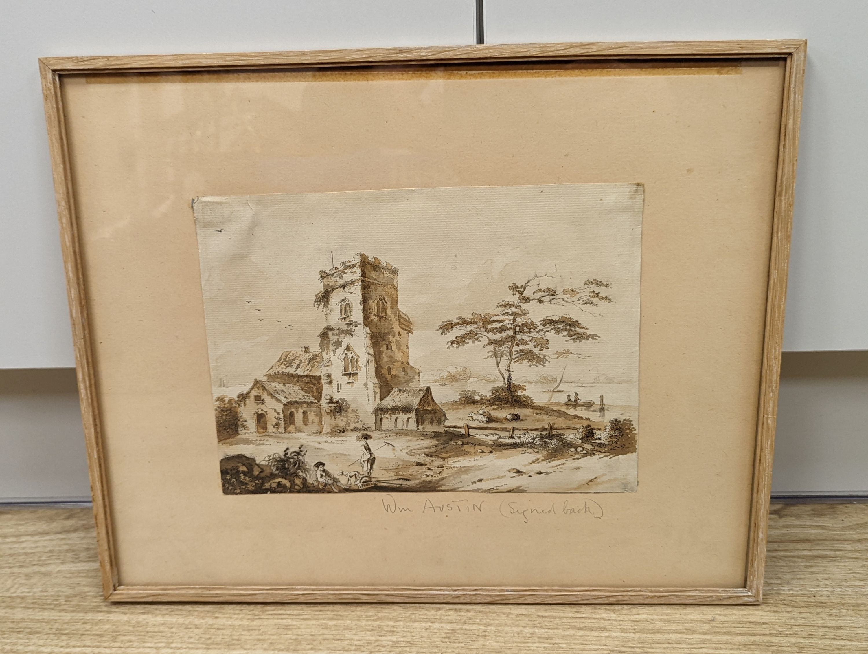 Attributed to William Austin (1721-1820), ink and watercolour, 'Millbrook Church, Southampton', inscribed verso, 18 x 25cm